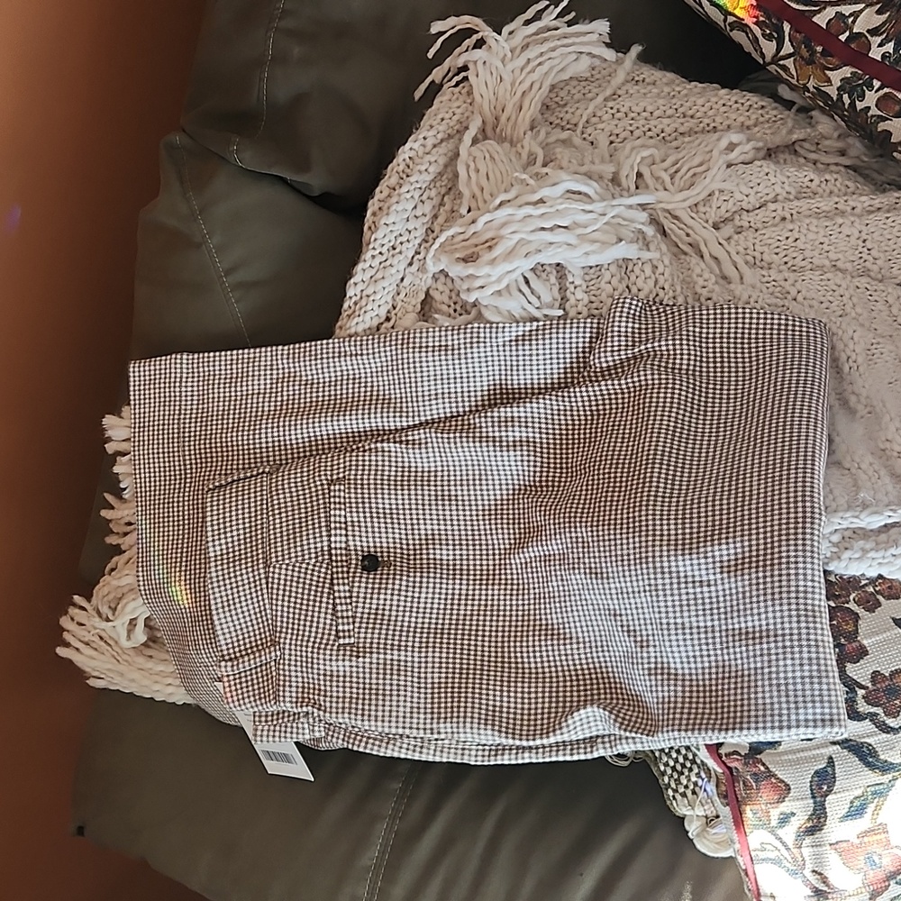 NWT Everlane Wide-Leg Pants in Stretch Linen, Deep Taupe Mini Gingham, Size 8 - Picture 12 of 14